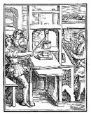 wood cut of old printing press